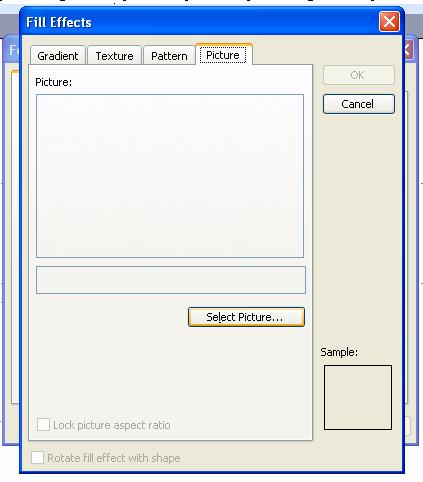 Locate the "Fill tool" (paint bucket) on the drawing toolbar 3. Select "Fill Effects" and then choose the "Picture" tab 4.