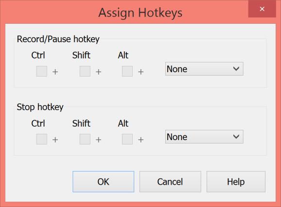 Hotkeys or keyboard shortcuts can be set up to Record / Pause and / or Stop the recorded. Hotkeys are the easiest controls to use when recording.