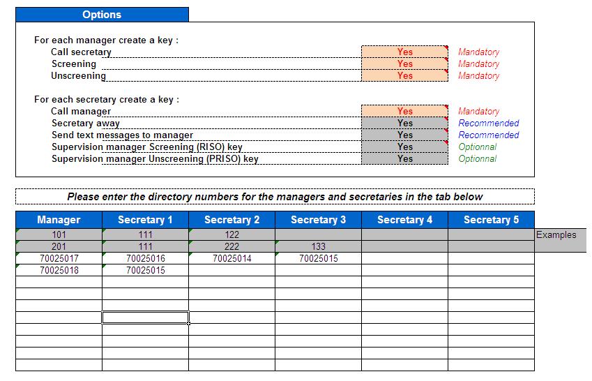The Manager / Secretary feature requires the sets to be in multiline mode.