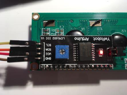 LCD The display is 16 characters by 2 lines It has an address on the I2C bus (0x3F or 0x27) I2C Bus It has