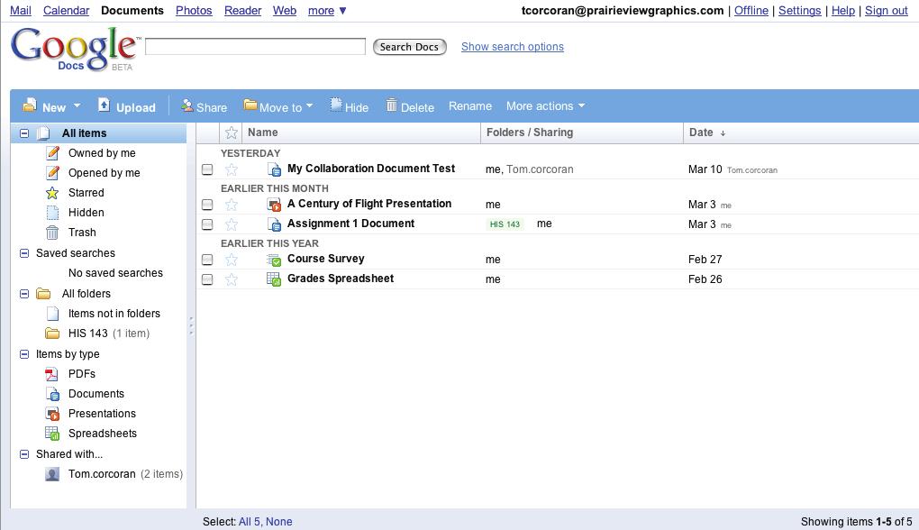 Overview of Google Docs Once you ve logged in you will be presented with a screen like the screenshot shown below.