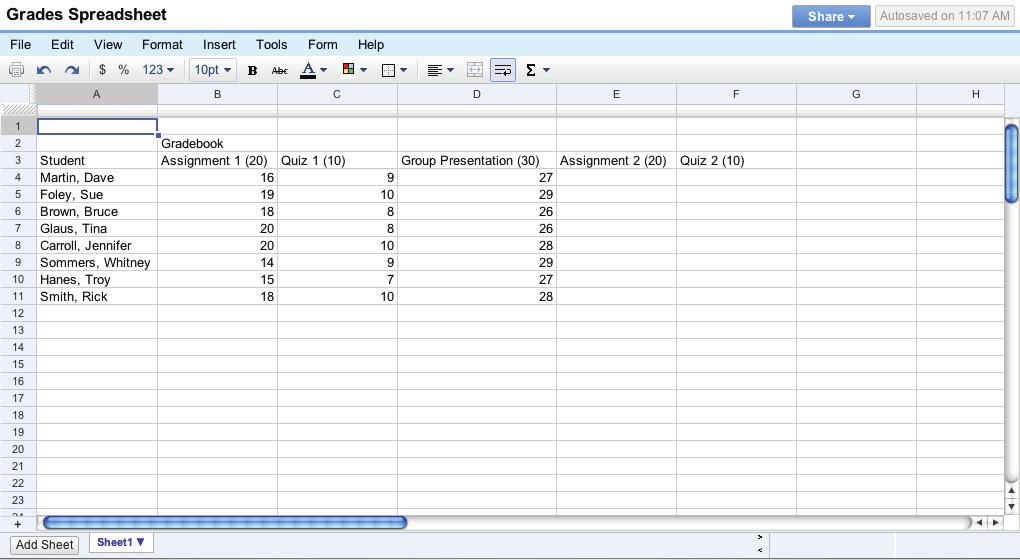 Spreadsheet file Screen The basic spreadsheet file screen is shown below.