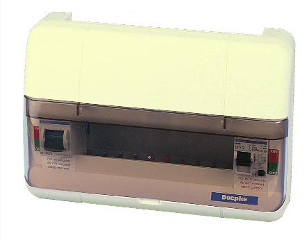 Split Load - Dual RCD * RCD 1 RCD 2 Usable Rating Rating Rating Ways Reference 100A 63A 30mA 63A 30mA 8 DC
