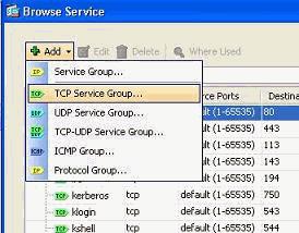 choose Add > TCP service group in order to create a new TCP service group.note: In the same way, you can also create a new UDP service group or ICMP group and etc. 4.