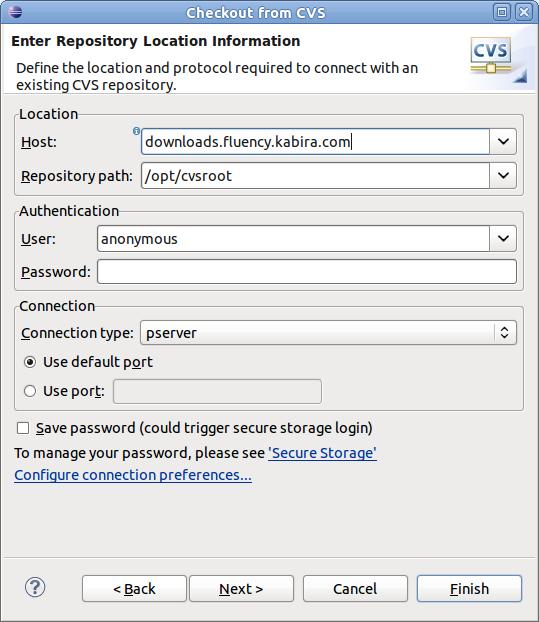 Check out the examples source from the public CVS server Figure 4.2. Checkout from CVS 3.