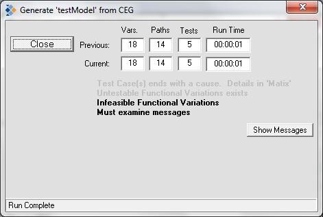Generate Test from CEG Window (con t) To open the Generate Test from CEG window, click the Generate button on the left-side of the main DTT screen.