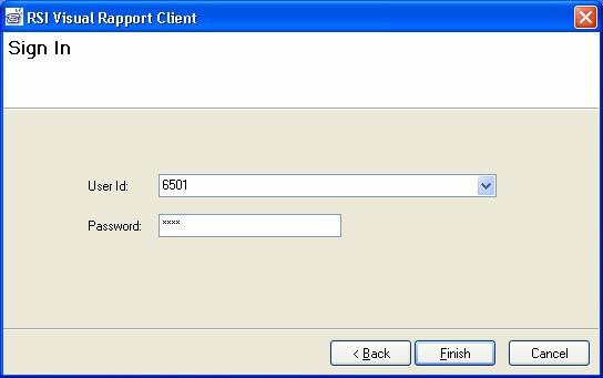8. In the Sign In window that appears, select the first Visual Rapport client extension number listed in Table 1 and