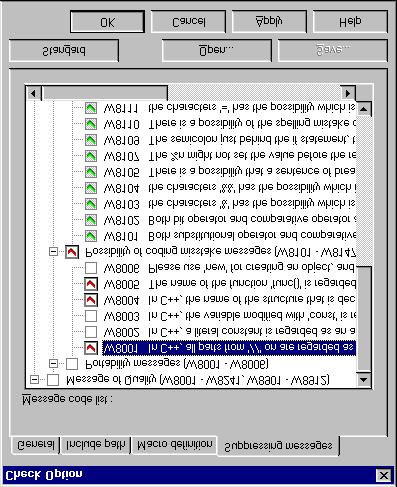 CHAPTER 3 Check Options 3.5 Suppressing Messages Diagnostic messages can be suppressed. Dialog box for suppressing messages Figure 3.