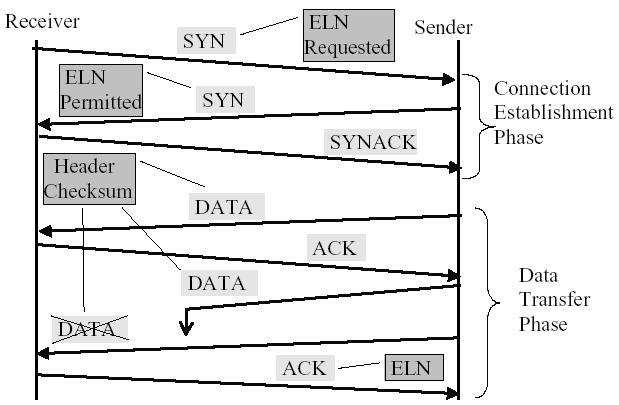 TCP with header checksum option for wireless links 257 Figure 2. TCP header checksum option, along with data packets from sender to receiver. Figure 3. ELN ACK option along with duplicate ACK packets.