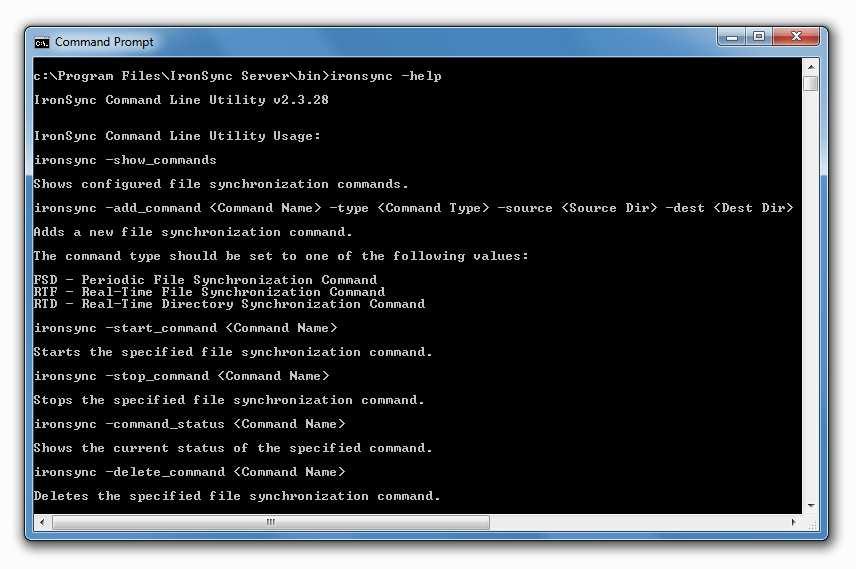 5 Using IronSync Command Line Utility In addition to the client GUI application and the web-based management interface, IronSync Server provides a command line utility, which may be used to control,