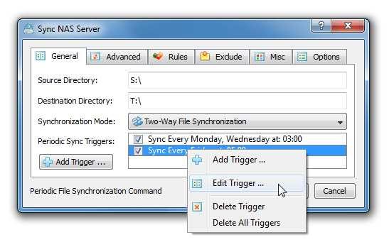 3.3 Periodic File Synchronization Triggers Periodic file synchronization commands may be automatically triggered using one or more periodic, daily, weekly or monthly sync triggers.