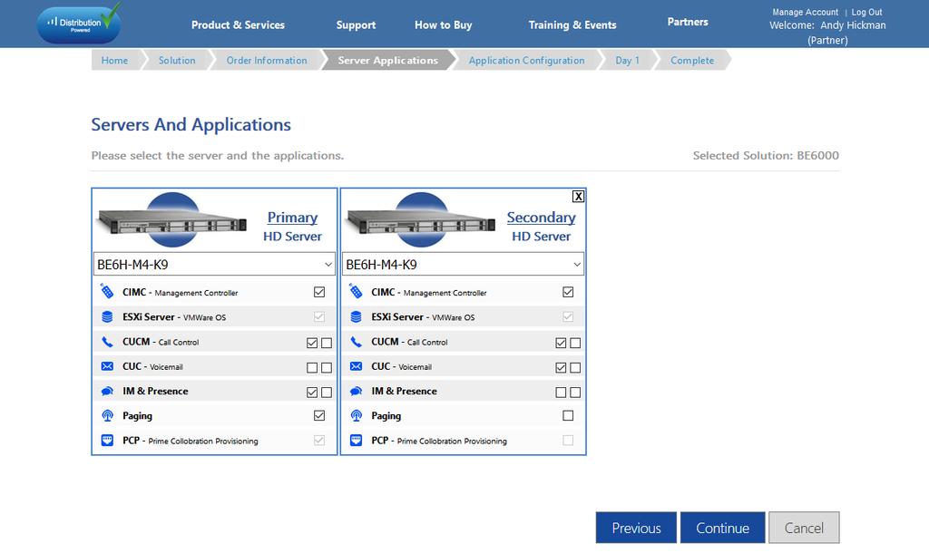 Select Applications Select which applications to have installed on each server Portal