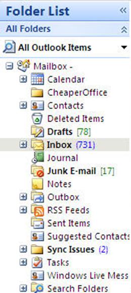 SEARCHING AND SORTING MESSAGES Outlook manages email traffic by organizing your messages into groups of folders.