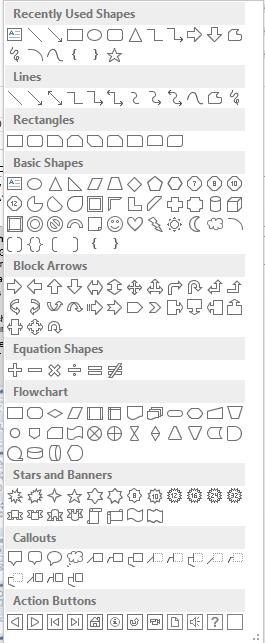 2 Working with AutoShapes 9 Basic Drawing Method On the Insert tab, in the Illustrations group, click the Shapes icon icon for the drawing object you require. The cursor changes to a crosshair symbol.