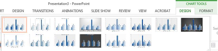 Formatting chart elements Select the graph element and edit it by using the standard PowerPoint commands in the group Font and Design Quick variant: Select element with