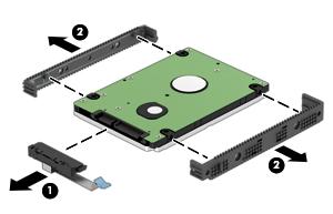 Remove the hard drive brackets (2).