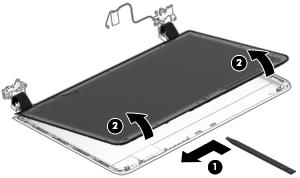 2. Lift the panel away from the display enclosure (2).