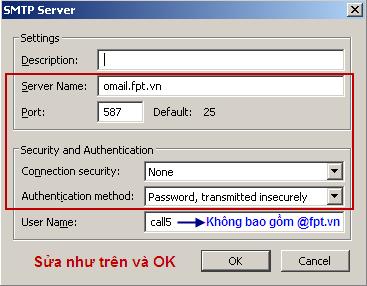 Server (SMTP), nếu chưa chính xác, chọn