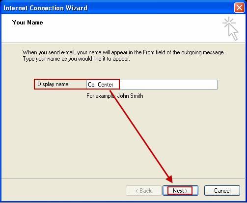 Wizards, nhập tên người sử dụng mail trong phần Display