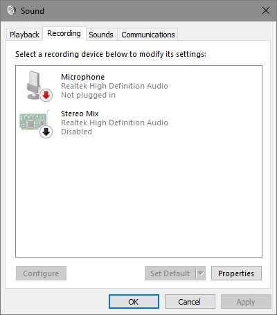 4. Radio-SkyPipe Setup with Internal Soundcard Return to the Sound Properties Recording tab.