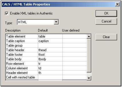 How To Use Tables 127 Now check the "Enable XML tables in Authentic" check-box. Then select the table model type: either HTML or CALS.