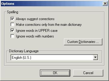 304 User Reference Tools 8.10.2 Spelling options... The Spelling options... command opens a dialog box (shown below) in which you specify options for the spell check.