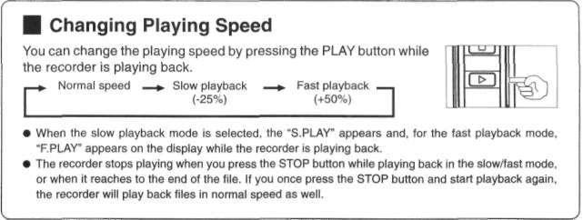 Playing Back Press the FOLDER button to choose folder. Press the FF or REW button to choose the file that you want to play. Press the PLAY button to start playback.