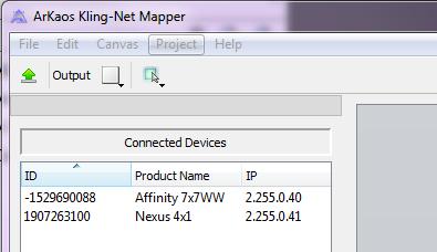Kling-Net Mapper Part 1: Confirm Network Connectivity Kling-Net Mapper is part of the ArKaos software package and is used to inform the ArKaos software about the layout of the Nexus Aw 7x7 panels.