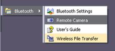 In Windows 2000, click on [Start] [Programs] [Bluetooth] [Remote Camera]. The [Remote Camera] window will appear. 2. Turn on the camera, and set it to be connectable via Bluetooth.