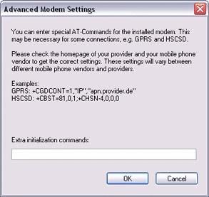 Certain modems require you to configure initialization commands separately.