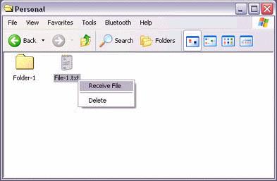 The file will be received from a PDA. Note With "File transfer", you can send individual files as well as entire folders.