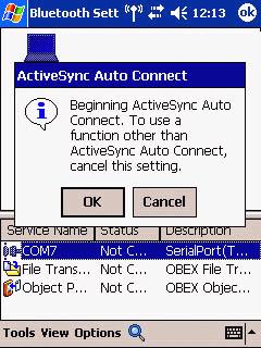 5. Tap [OK] in the confirmation message window. An ActiveSync connection will be initiated.