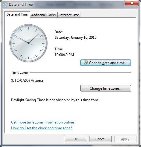 Change the Computer s Date and Time In Notification Area, Click on time Click on Change date and time settings Here you can change time zone used