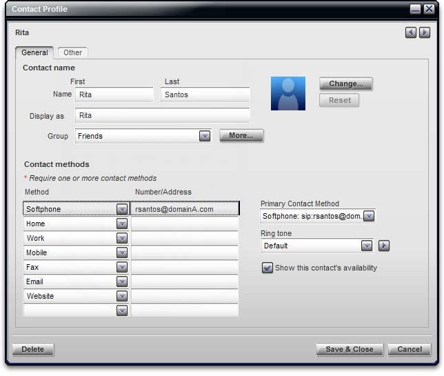 Bria 2.1 for Windows Setting up Contacts Adding a Contact Click, or right-click a group and choose Add Contact to Group. The Contact Profile dialog box appears.