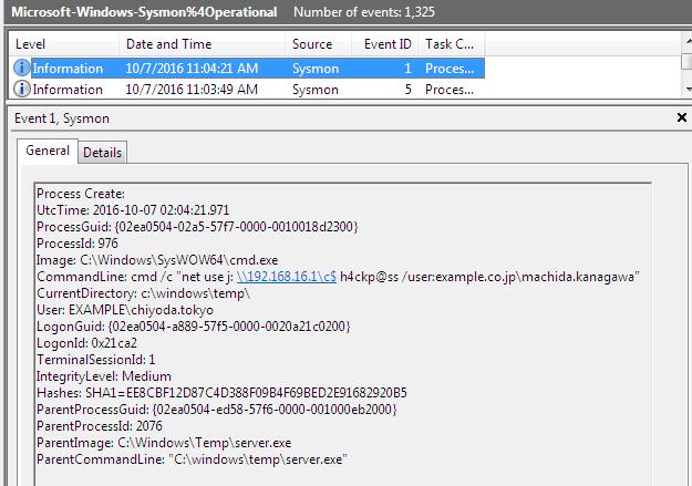 Example of Detecting with Sysmon All Windows commands can be recorded by Sysmon.