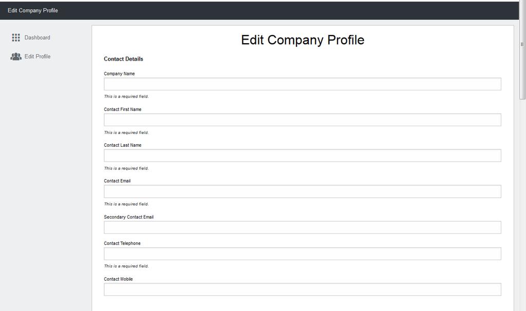 - Click Create Company and enter the company details requested on the form (example below) and click Create Company at the bottom of the page.