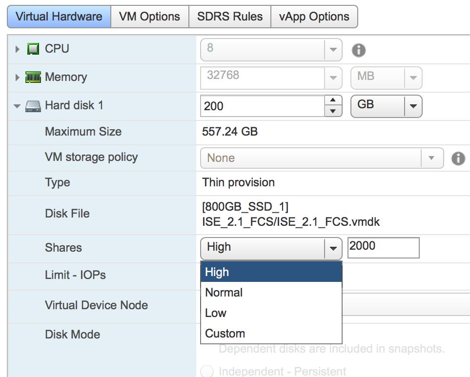 Deploying ISE in VMware environments where shared disk storage is