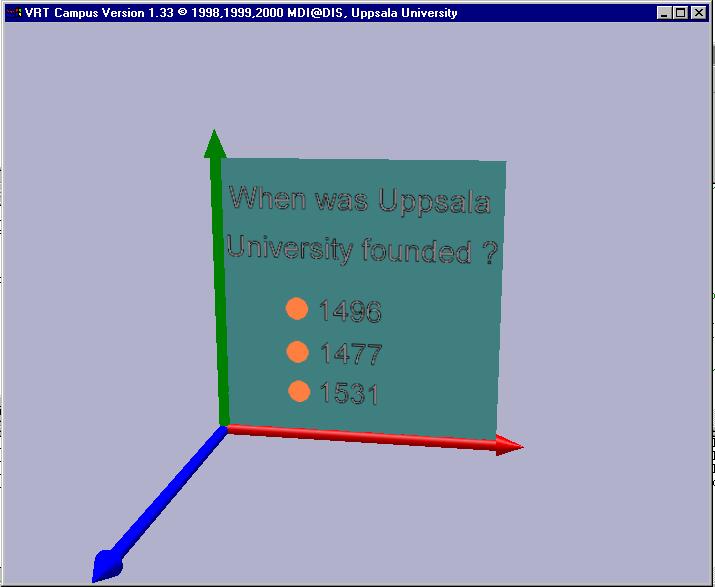 Figure 5-1: Question answering dialogue in a 3D environment. The dialogue is implemented using a texture mapped polygon.
