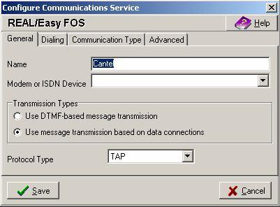 Name Enter the name of the Paging Company or Cellular Phone Company. Modem or ISDN Device From the drop down list select the modem to use to send messages to the Paging/Cellular Company.