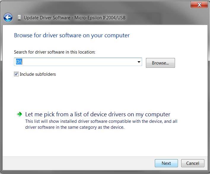 Installation of Driver Choose the path for the driver