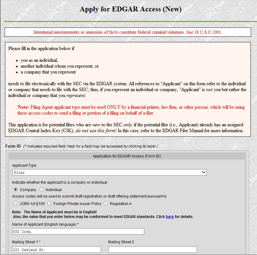Figure 3-16: EDGAR Form ID Application Edit (Top) 3.2.3.2 Assembling the Form ID Submission The Form ID application must include a notarized authentication document in PDF format.