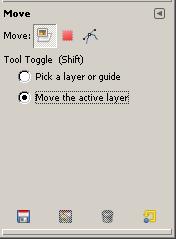 When the Move tool is selected, the Move options display below the Toolbox. Click in the radio button to the left of Move the active layer.