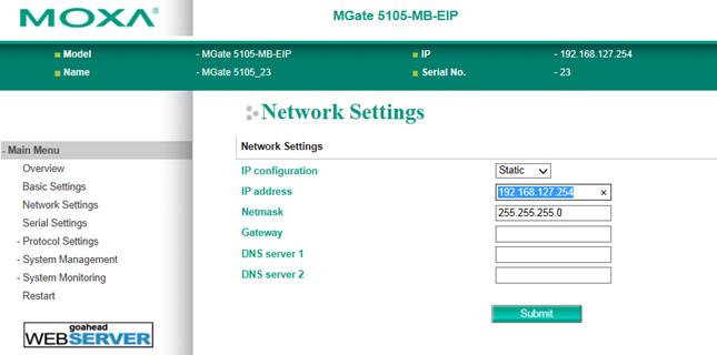 Quick Configuration Guide Network Settings First, configure the IP address and Netmask.