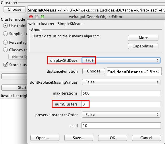 Parameter settings numclusters the number of desired clusters; we set it to 3
