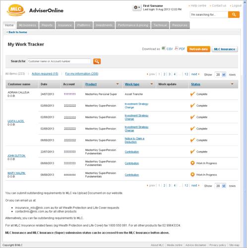 Summary page The My Work Tracker summary page provides an overview of your clients requests.
