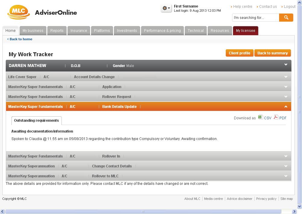 Viewing requests in detail To view requests in detail, click on the work type linked to your client.