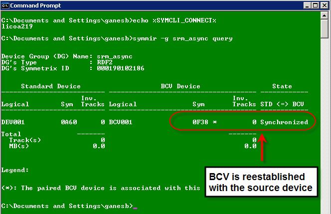 The termination of the test of the recovery plan (Figure 19) by clicking the Continue button, as shown in Figure 21, automatically invokes the EMC SRDF Adapter to re-establish the BCV with the source