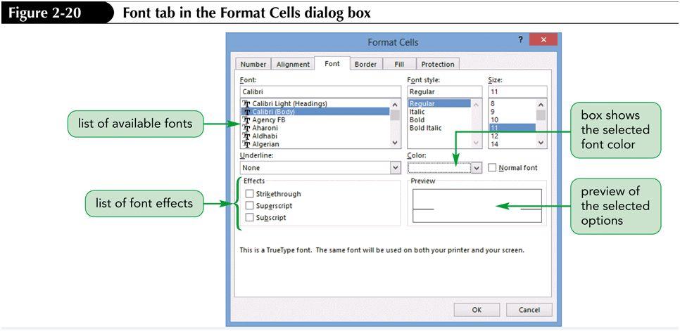 Format Cells Dialog Box Options Presents formats available from Home tab in a different way and provides more choices Six