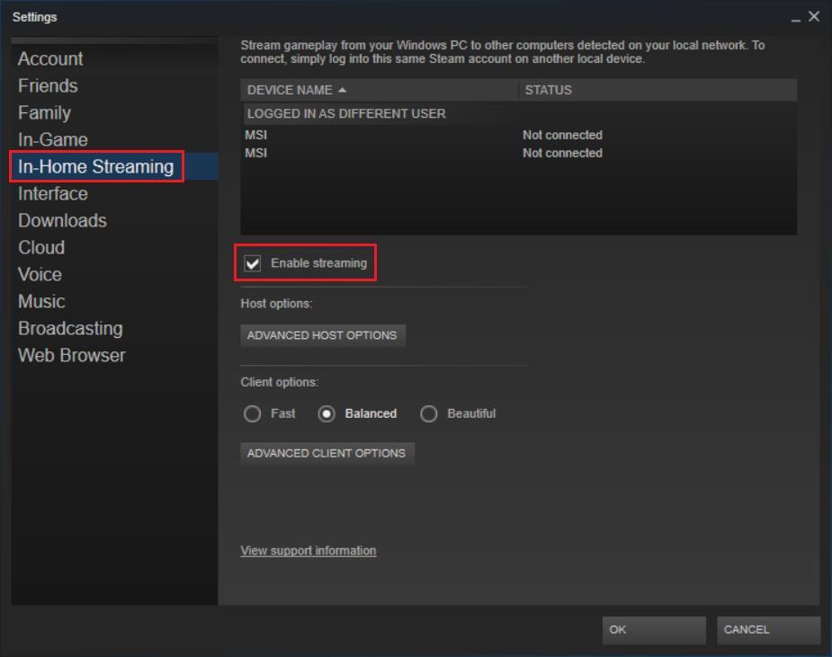 e. Click the In-Home Streaming icon on the left side of the Steam Settings window f. Uncheck Enable streaming to turn off the streaming. 2.3.