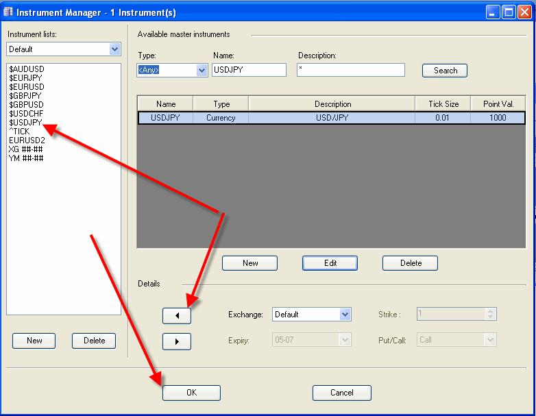 Once you have our symbol entered in click on OK to go back to the Instrument Manager. The next step is to add it to the Instrument List on the left hand side.